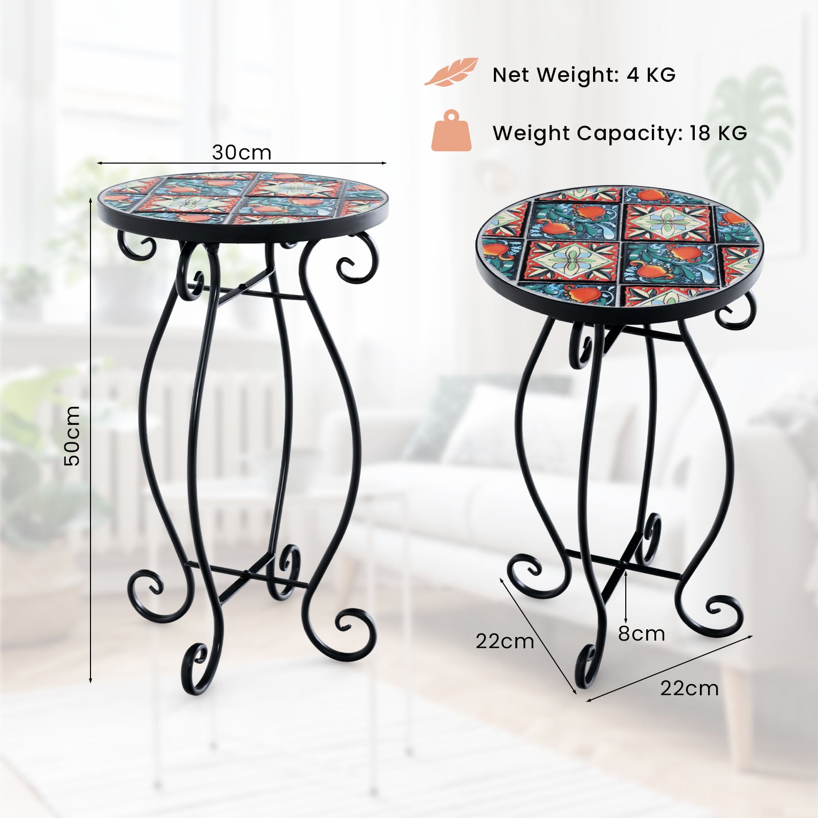Outdoor Plant Stand with Ceramic Tile Top and Appealing Patterns