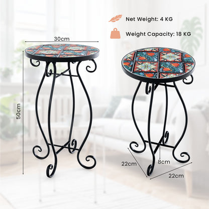 Outdoor Plant Stand with Ceramic Tile Top and Appealing Patterns