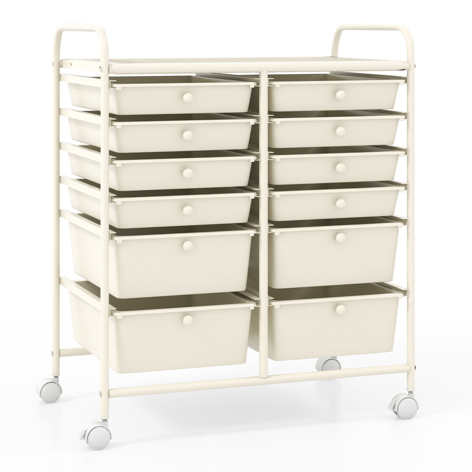 Movable 12-Drawer Storage Trolley with 2 lockable for Home Office-White
