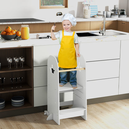 Multipurpose Wooden Kids Kitchen Tower with 3-Level Adjustable Platform-White