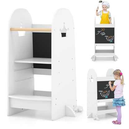 Multipurpose Wooden Kids Kitchen Tower with 3-Level Adjustable Platform-White
