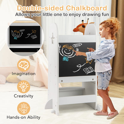 Multipurpose Wooden Kids Kitchen Tower with 3-Level Adjustable Platform-White