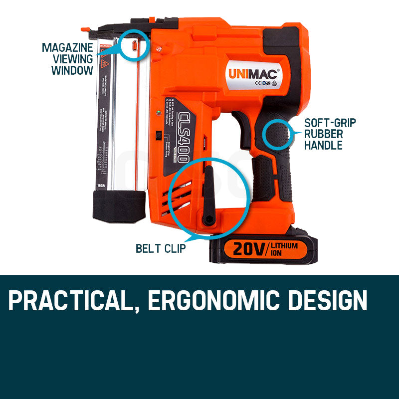 Cordless 20V Lithium Finish Nailer, 16ga 0.015-0.05m Nails, with LED & Case