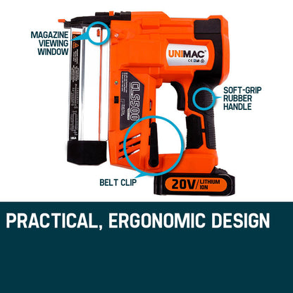 Cordless 20V 2-in-1 Brad Nailer and Stapler with 0.15-0.5m Fasteners