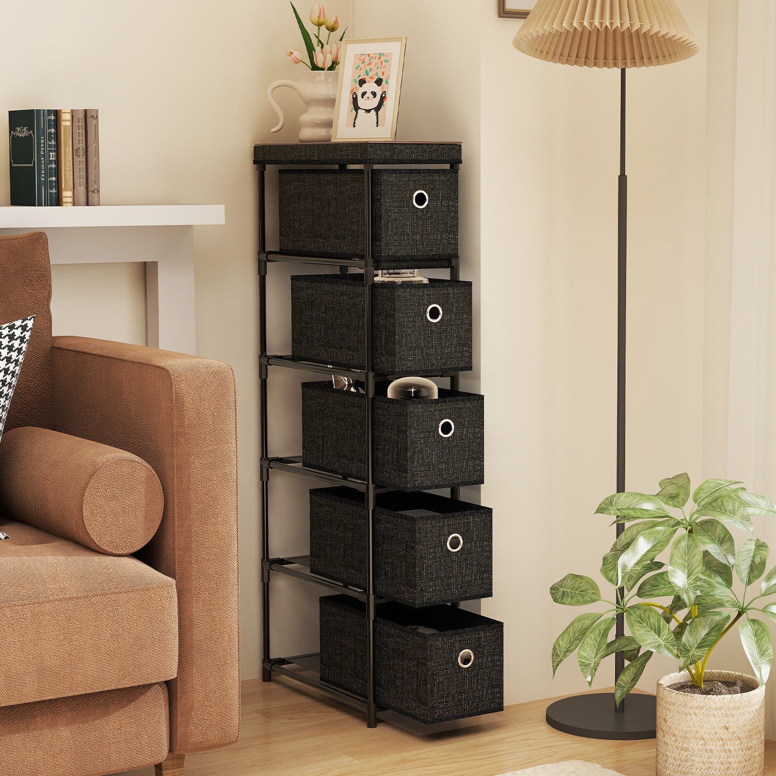 Narrow Dresser with 5 Drawers and Easy Pull Handles for Living Room-Black