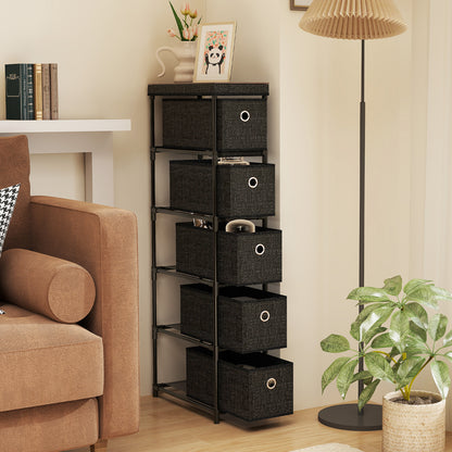 Narrow Dresser with 5 Drawers and Easy Pull Handles for Living Room-Black