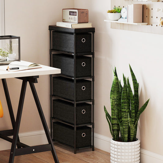 Narrow Dresser with 5 Drawers and Easy Pull Handles for Living Room-Black