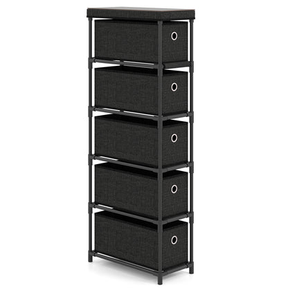 Narrow Dresser with 5 Drawers and Easy Pull Handles for Living Room-Black