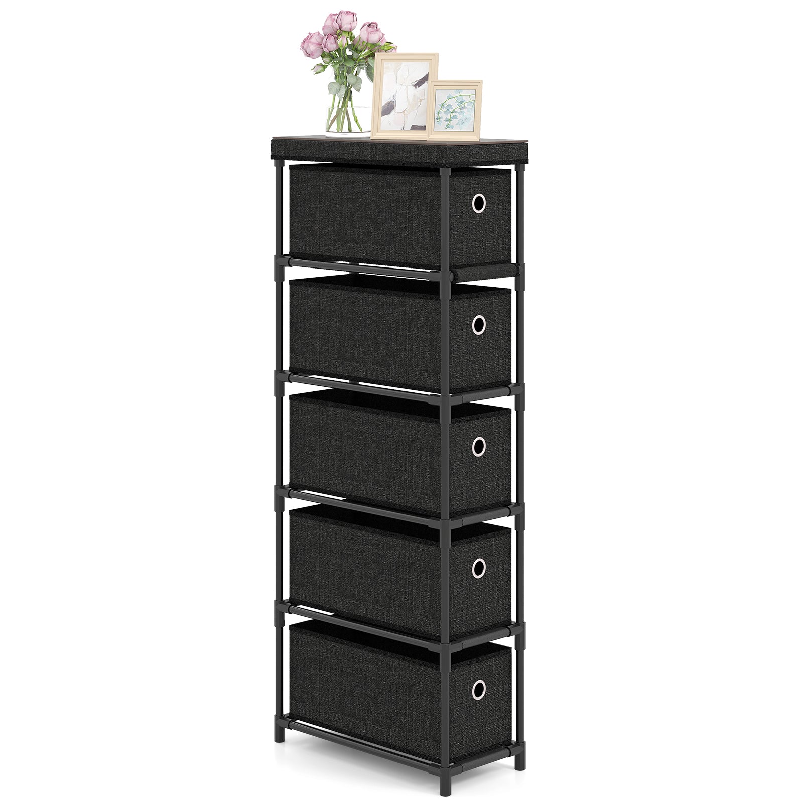 Narrow Dresser with 5 Drawers and Easy Pull Handles for Living Room-Black