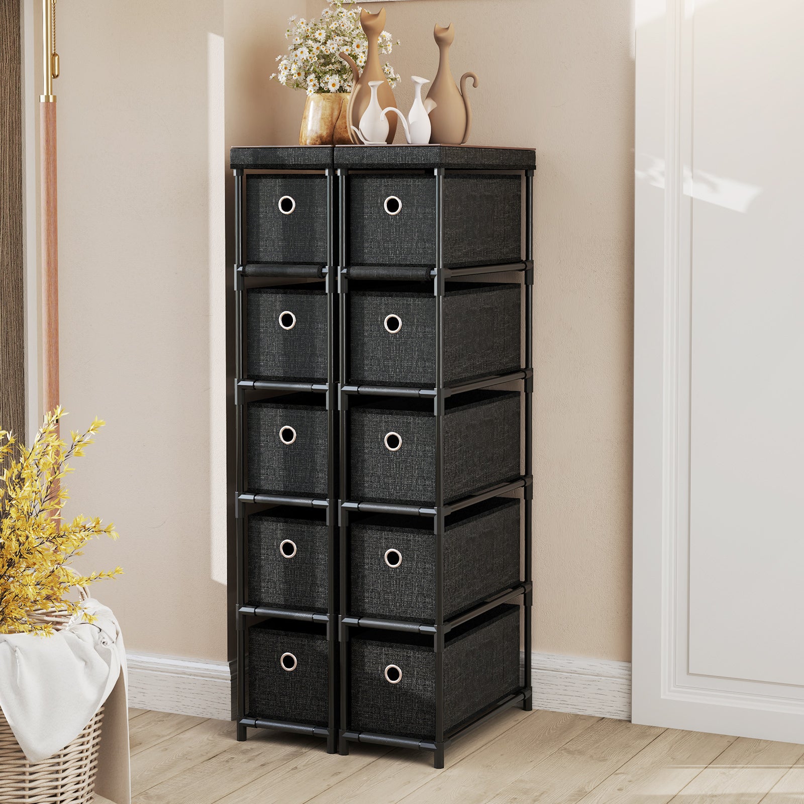Narrow Dresser with 5 Drawers and Easy Pull Handles for Living Room-Black