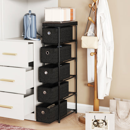 Narrow Dresser with 5 Drawers and Easy Pull Handles for Living Room-Black