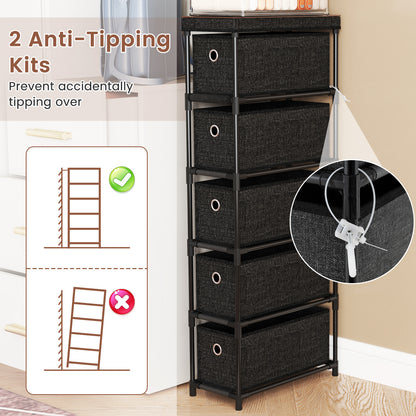 Narrow Dresser with 5 Drawers and Easy Pull Handles for Living Room-Black