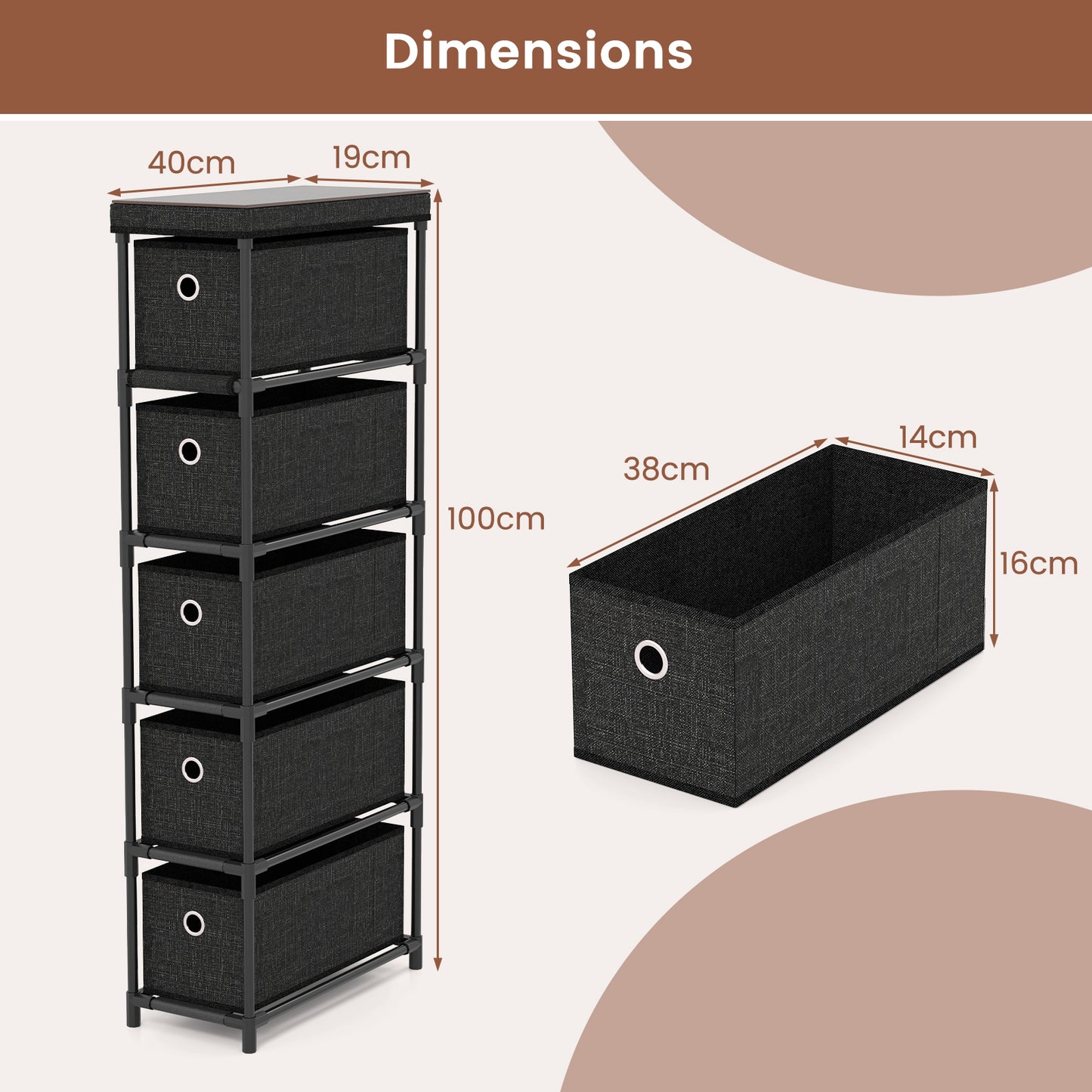 Narrow Dresser with 5 Drawers and Easy Pull Handles for Living Room-Black