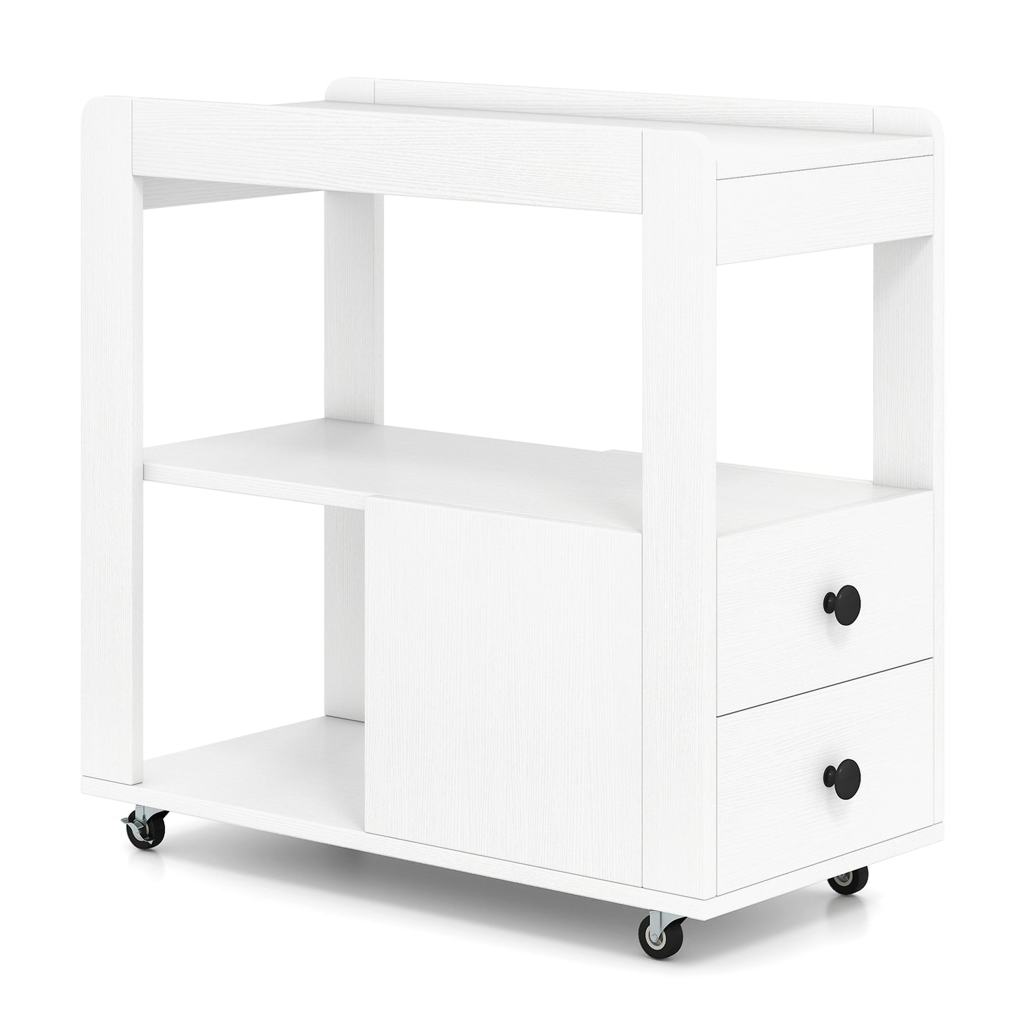 Narrow End Table Modern 2-Drawer Sofa Side Table with Open Shelves-White