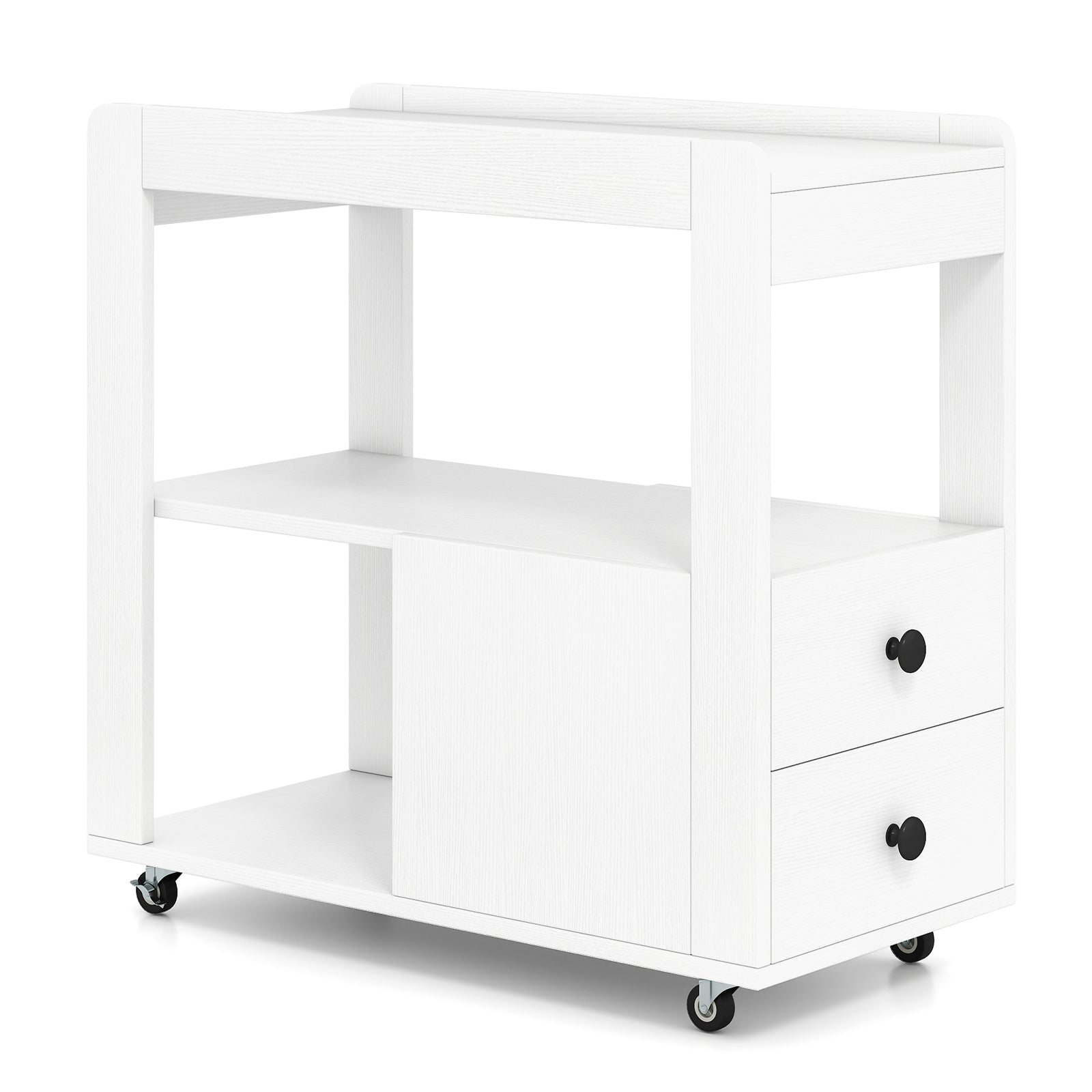 Narrow End Table Modern 2-Drawer Sofa Side Table with Open Shelves-White