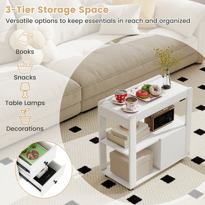 Narrow End Table Modern 2-Drawer Sofa Side Table with Open Shelves-White