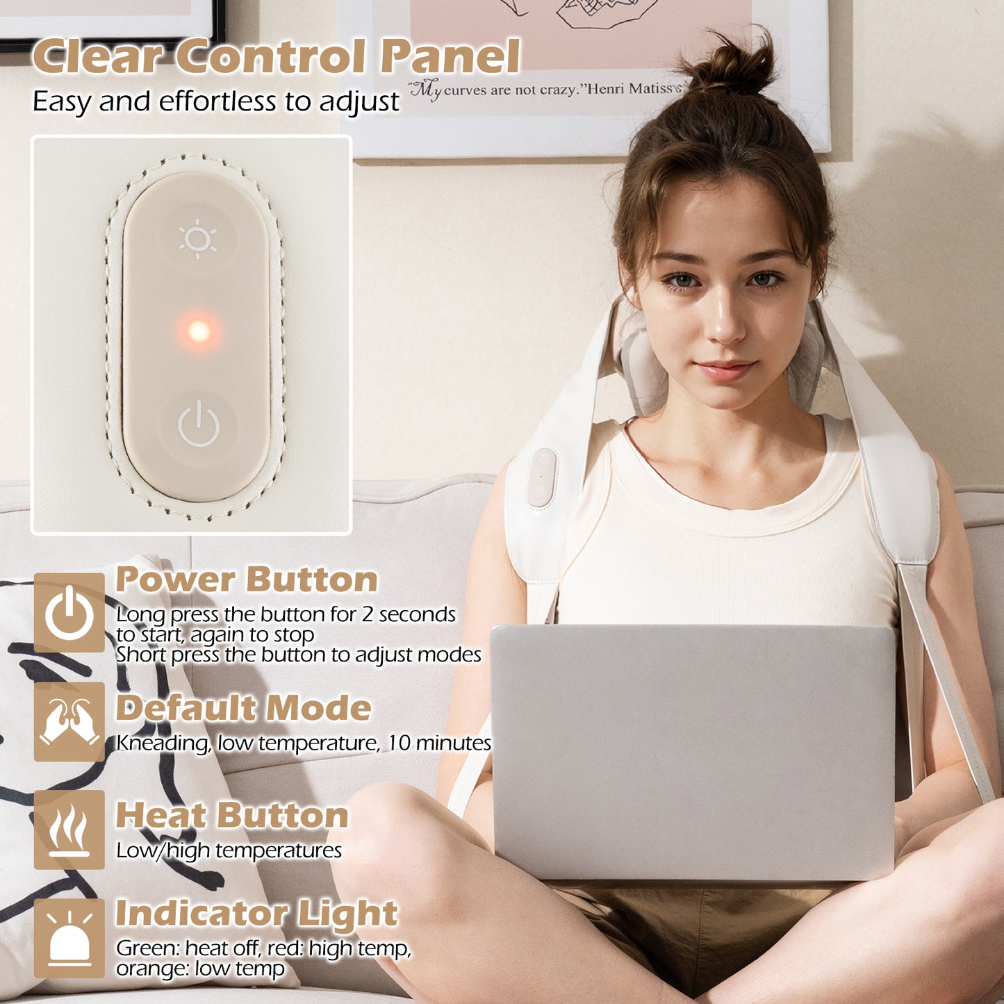 Neck Shoulder Massager 4D Deep Tissue Kneading Shiatsu Massage Machine-Beige