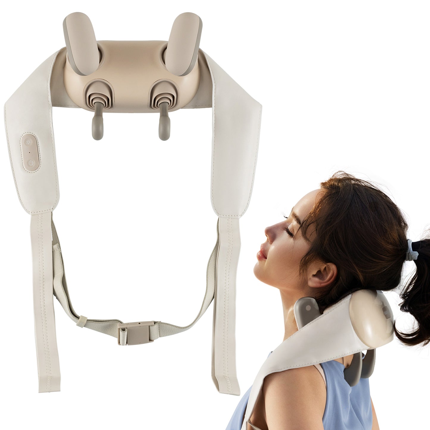 Neck Shoulder Massager 4D Deep Tissue Kneading Shiatsu Massage Machine-Beige