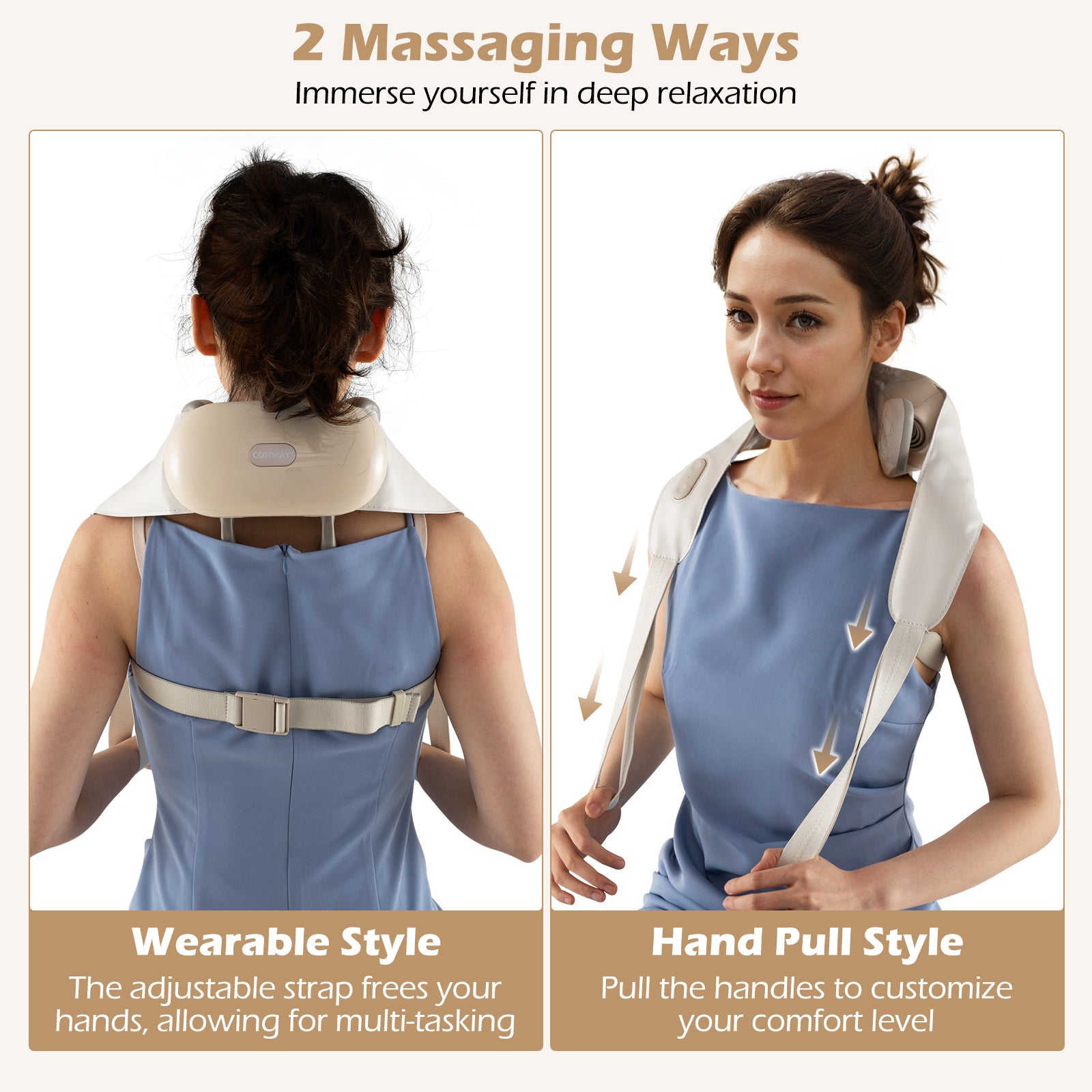 Neck Shoulder Massager 4D Deep Tissue Kneading Shiatsu Massage Machine-Beige