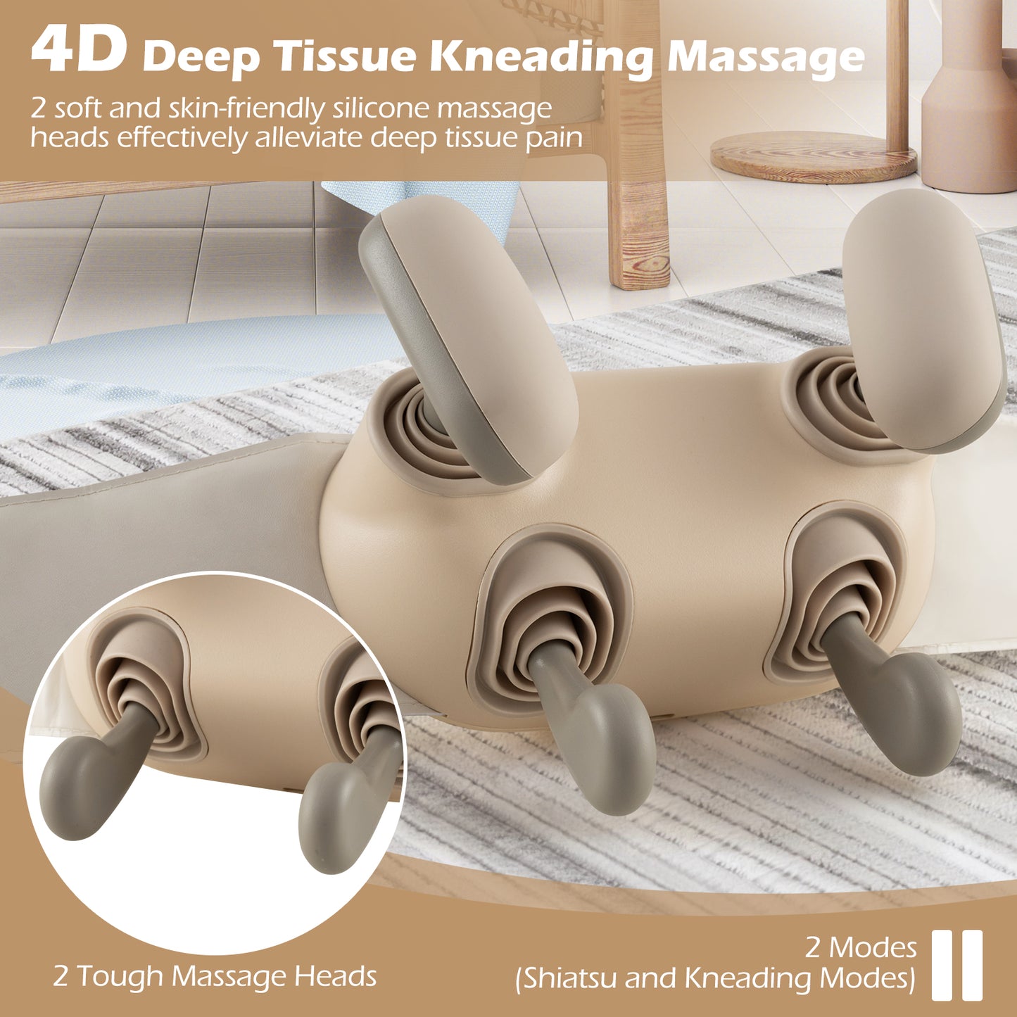 Neck Shoulder Massager 4D Deep Tissue Kneading Shiatsu Massage Machine-Beige