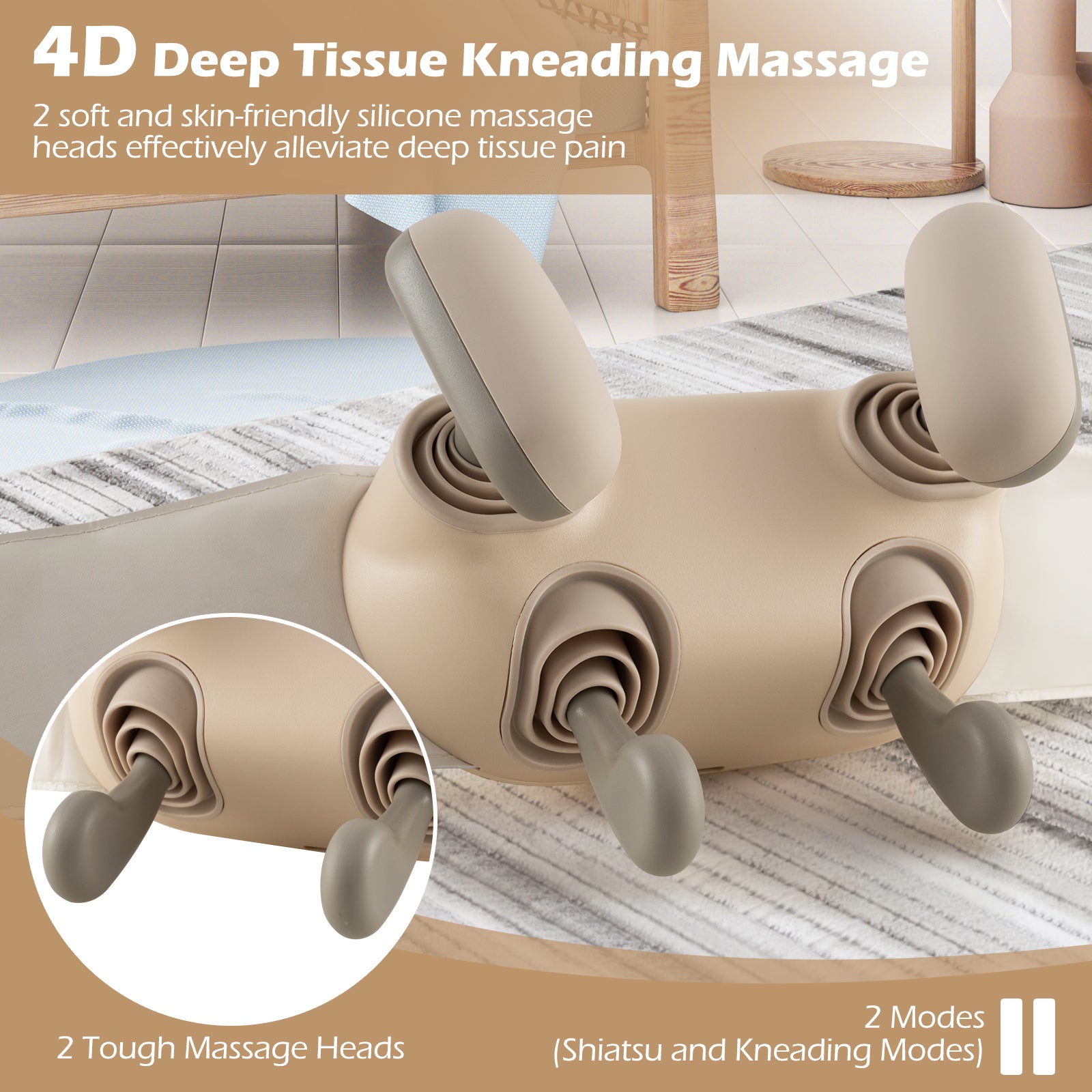 Neck Shoulder Massager 4D Deep Tissue Kneading Shiatsu Massage Machine-Beige