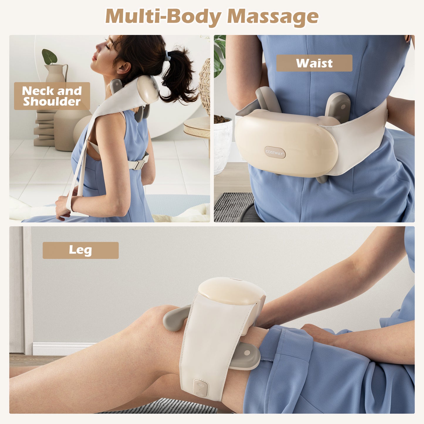 Neck Shoulder Massager 4D Deep Tissue Kneading Shiatsu Massage Machine-Beige