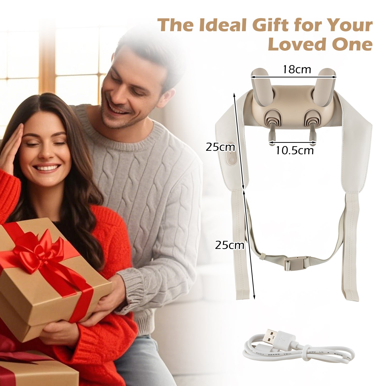 Neck Shoulder Massager 4D Deep Tissue Kneading Shiatsu Massage Machine-Beige
