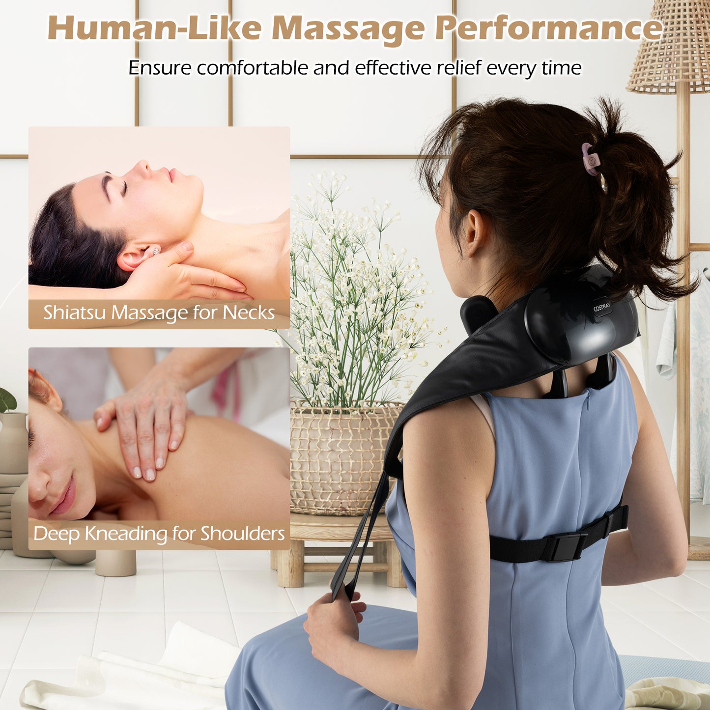 Neck Shoulder Massager 4D Deep Tissue Kneading Shiatsu Massage Machine-Black