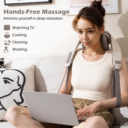 Neck Shoulder Massager 4D Tissue Kneading Shiatsu with 2 Heating Levels-Beige