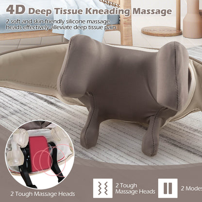 Neck Shoulder Massager 4D Tissue Kneading Shiatsu with 2 Heating Levels-Beige