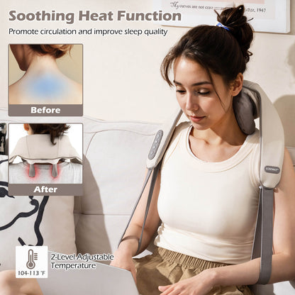 Neck Shoulder Massager 4D Tissue Kneading Shiatsu with 2 Heating Levels-Beige