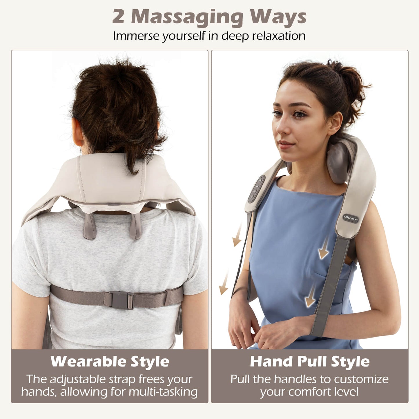 Neck Shoulder Massager 4D Tissue Kneading Shiatsu with 2 Heating Levels-Beige