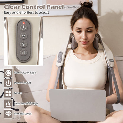 Neck Shoulder Massager 4D Tissue Kneading Shiatsu with 2 Heating Levels-Beige