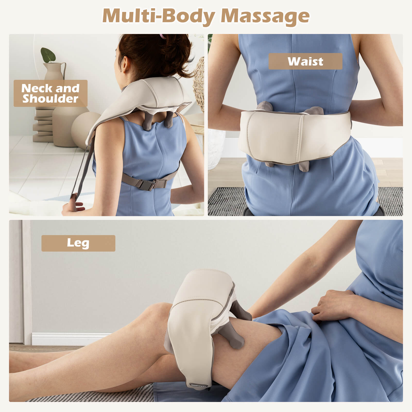 Neck Shoulder Massager 4D Tissue Kneading Shiatsu with 2 Heating Levels-Beige