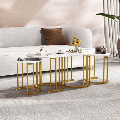 Nesting Coffee Table Set of 3 with Faux Marble Tabletop for Living Room-White
