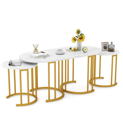 Nesting Coffee Table Set of 3 with Faux Marble Tabletop for Living Room-White