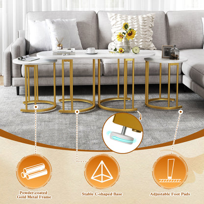 Nesting Coffee Table Set of 3 with Faux Marble Tabletop for Living Room-White
