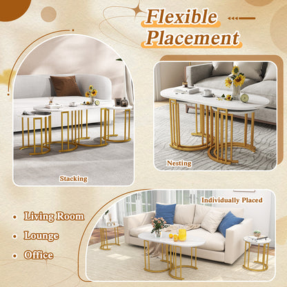 Nesting Coffee Table Set of 3 with Faux Marble Tabletop for Living Room-White