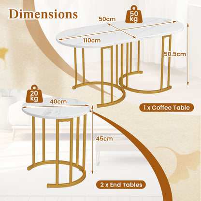 Nesting Coffee Table Set of 3 with Faux Marble Tabletop for Living Room-White