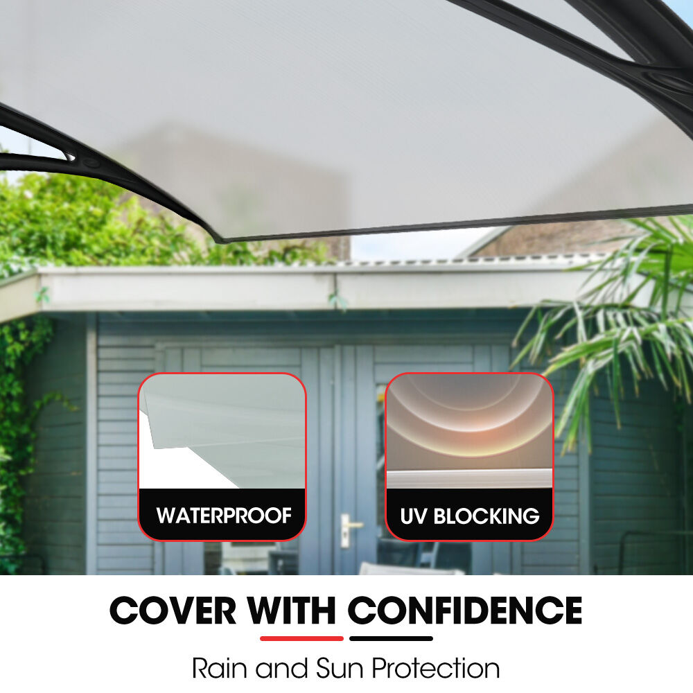 1x1m Black Exterior Awning - UV & Rain Protection Polycarbonate Canopy