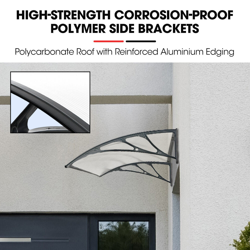 1x1m Black Exterior Awning - UV & Rain Protection Polycarbonate Canopy