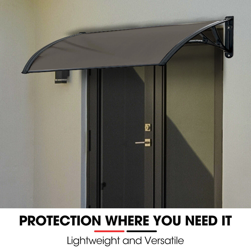 1x1m Exterior Awning - UV Rain Protection Polycarbonate Canopy, Black
