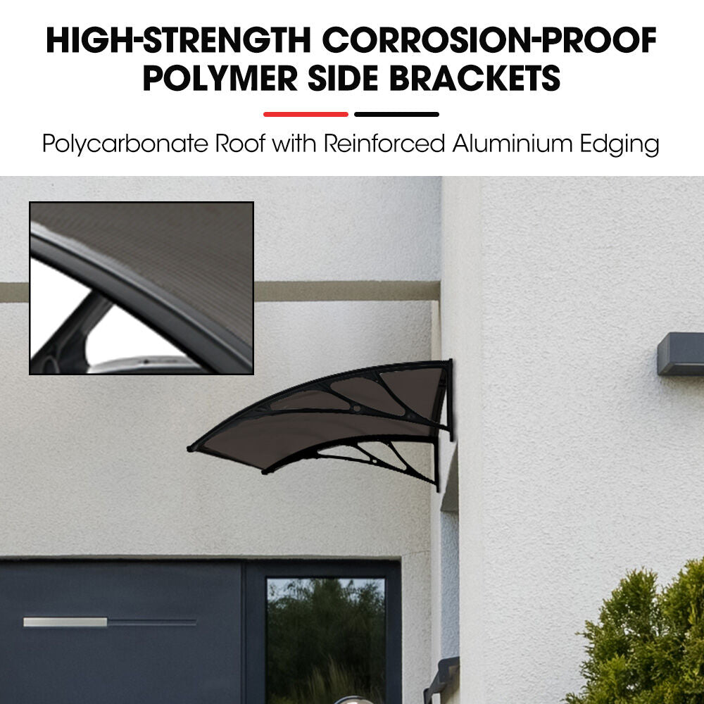1x1m Exterior Awning - UV Rain Protection Polycarbonate Canopy, Black