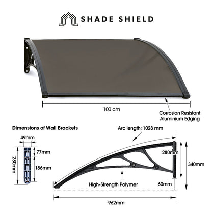 1x1m Exterior Awning - UV Rain Protection Polycarbonate Canopy, Black