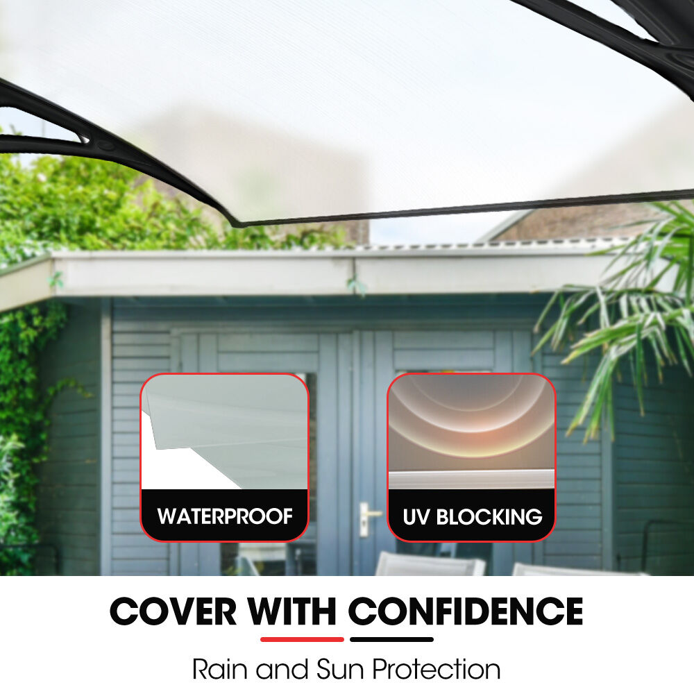 2x1m Black Exterior Awning - UV & Rain Protection Polycarbonate Canopy Cover