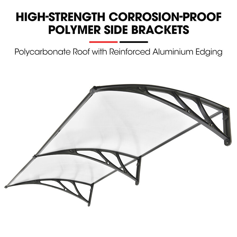 2x1m Black Exterior Awning - UV & Rain Protection Polycarbonate Canopy Cover