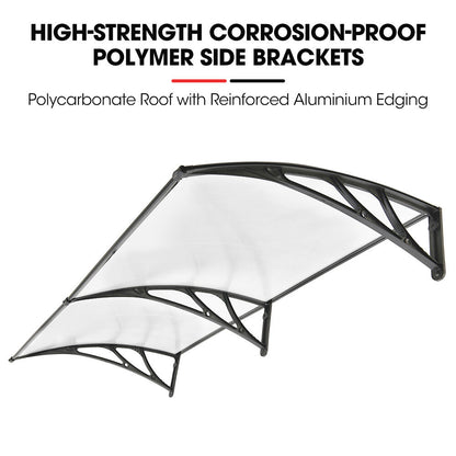 2x1m Black Exterior Awning - UV & Rain Protection Polycarbonate Canopy Cover
