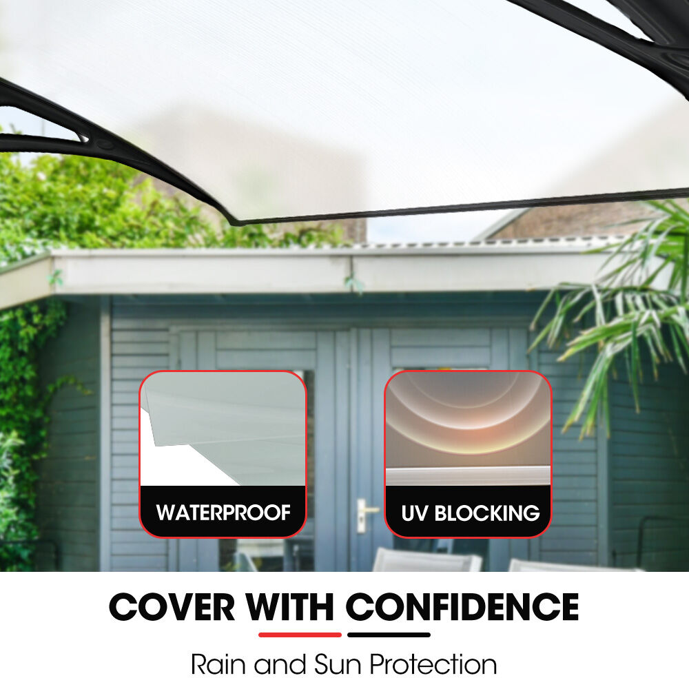 3x1m Exterior Awning, Black Polycarbonate Canopy for UV & Rain Protection