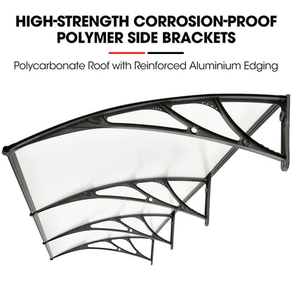3x1m Exterior Awning, Black Polycarbonate Canopy for UV & Rain Protection