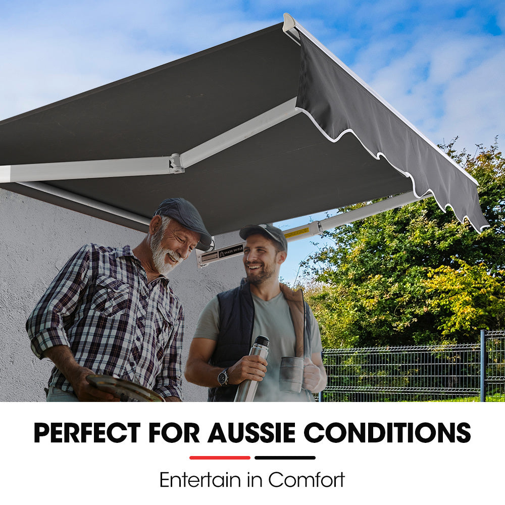 Retractable 2m x 1.5m Grey Awning, Powder Coated Aluminium Frame with Hand Crank